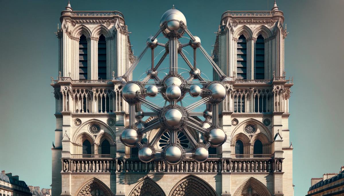 A párizsi Notre Dame és a brüsszeli Atomium montázsa