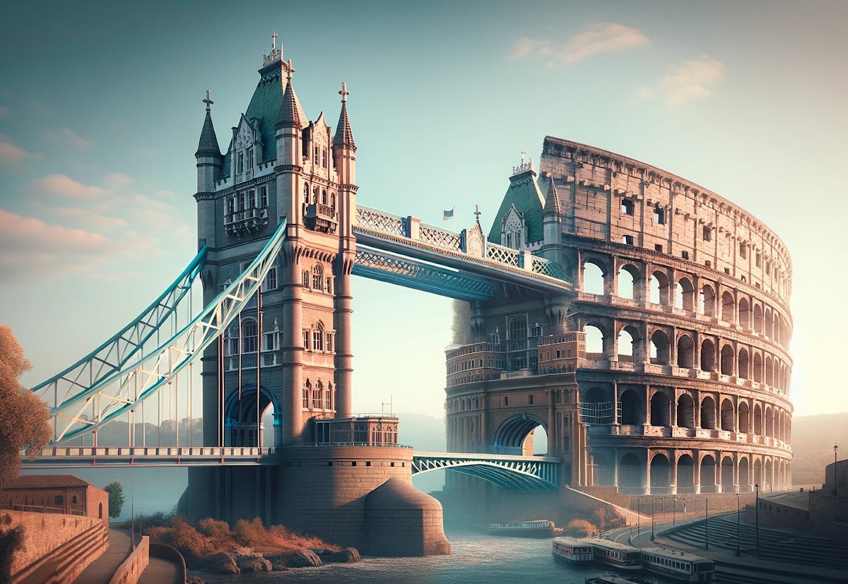 A londoni Tower Bridge és a római Colosseum