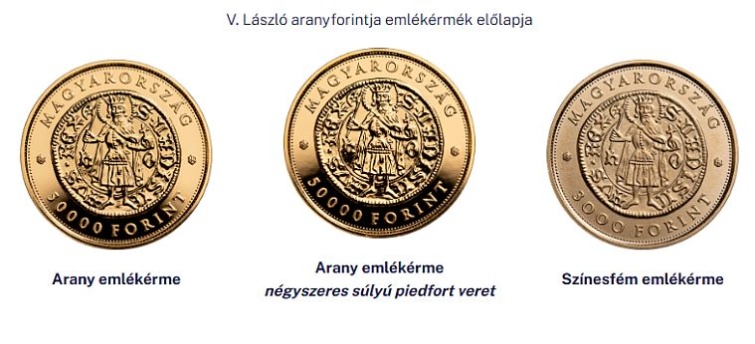 V. László aranyforintja emlékérmék előlapja